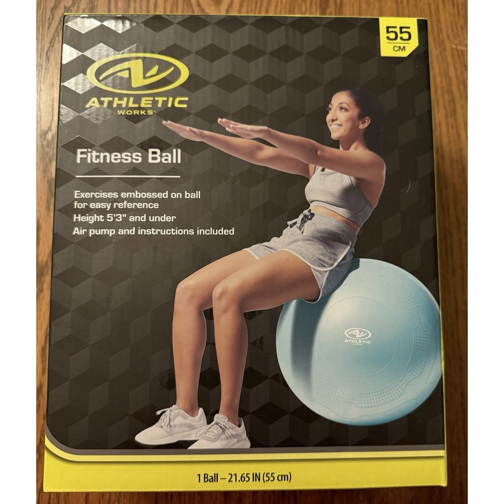 Athletic Works FITNESS BALL 55CM w/ Air Pump And‎ Instructions New